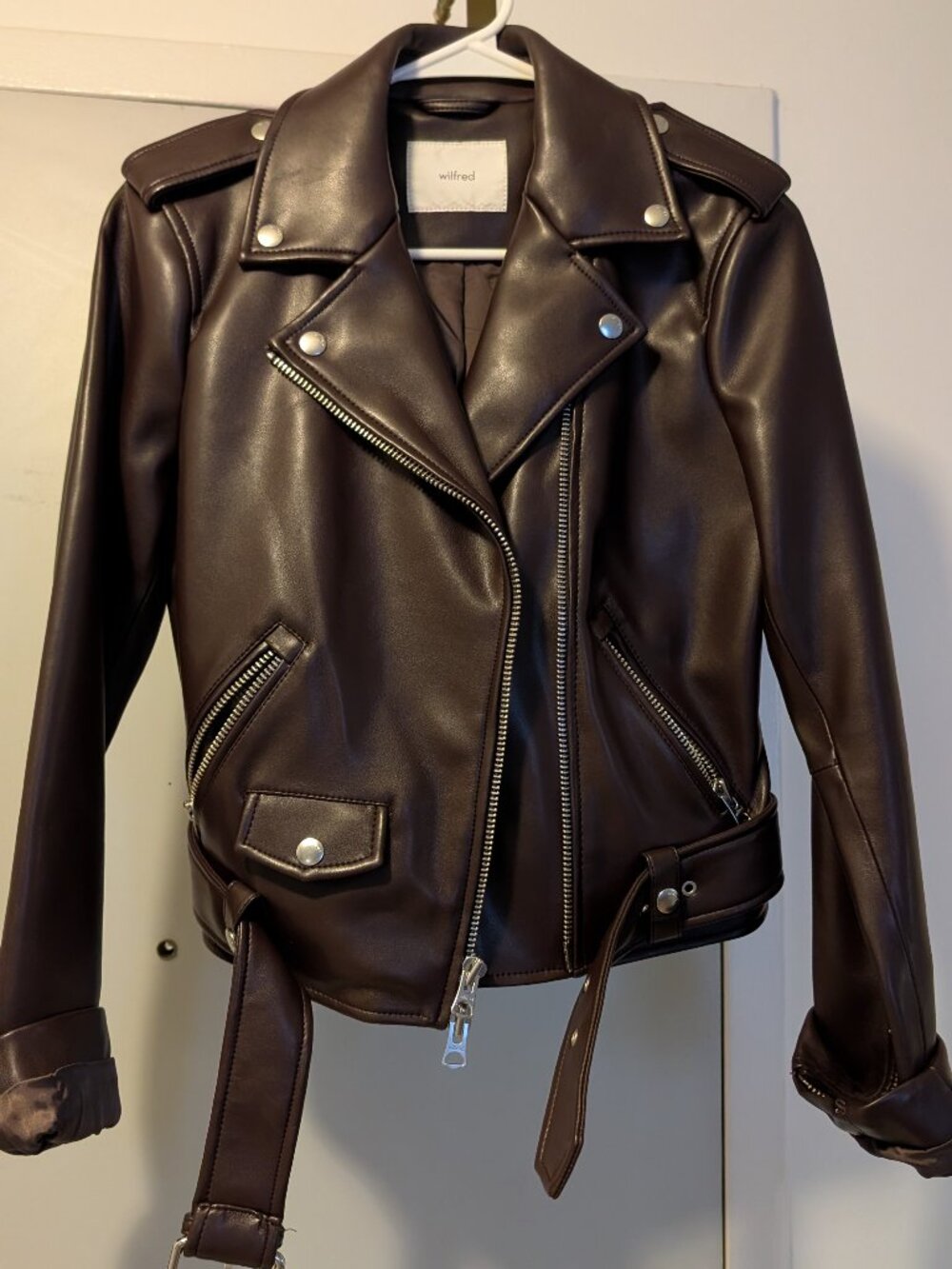 Vegan leather burgundy biker jacket (S)